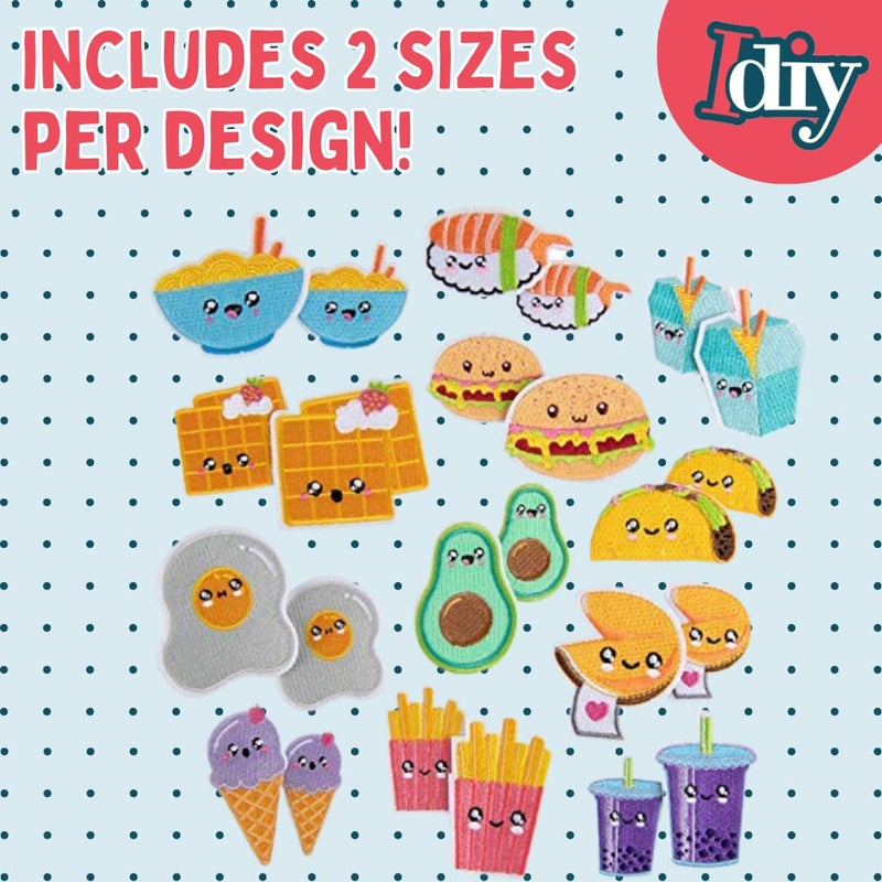 SCS Direct iDIY Kawaii Iron-on Cute Animals in Food Patches (24 Pack) - 2 of Each Design (Large 2.5" and Small 2") - Sew On Patch Craft Kit for Clothing, Accessories & School Supplies, Sewing, Arts Crafts, Gifts - Image 4